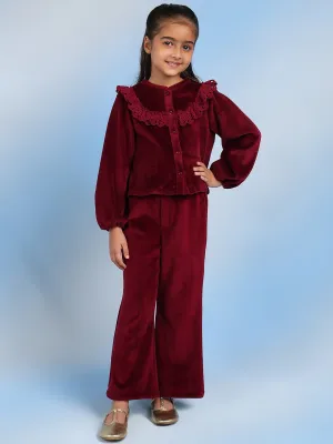 Sand Girls Cotton Relaxed Fit Solid Casual Pants - Burgundy