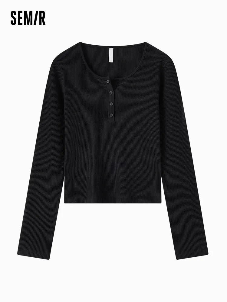 Semir Women New Basic Style Round Neck Long Sleeve T-Shirt