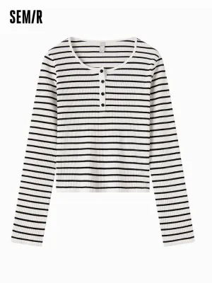Semir Women New Basic Style Round Neck Long Sleeve T-Shirt