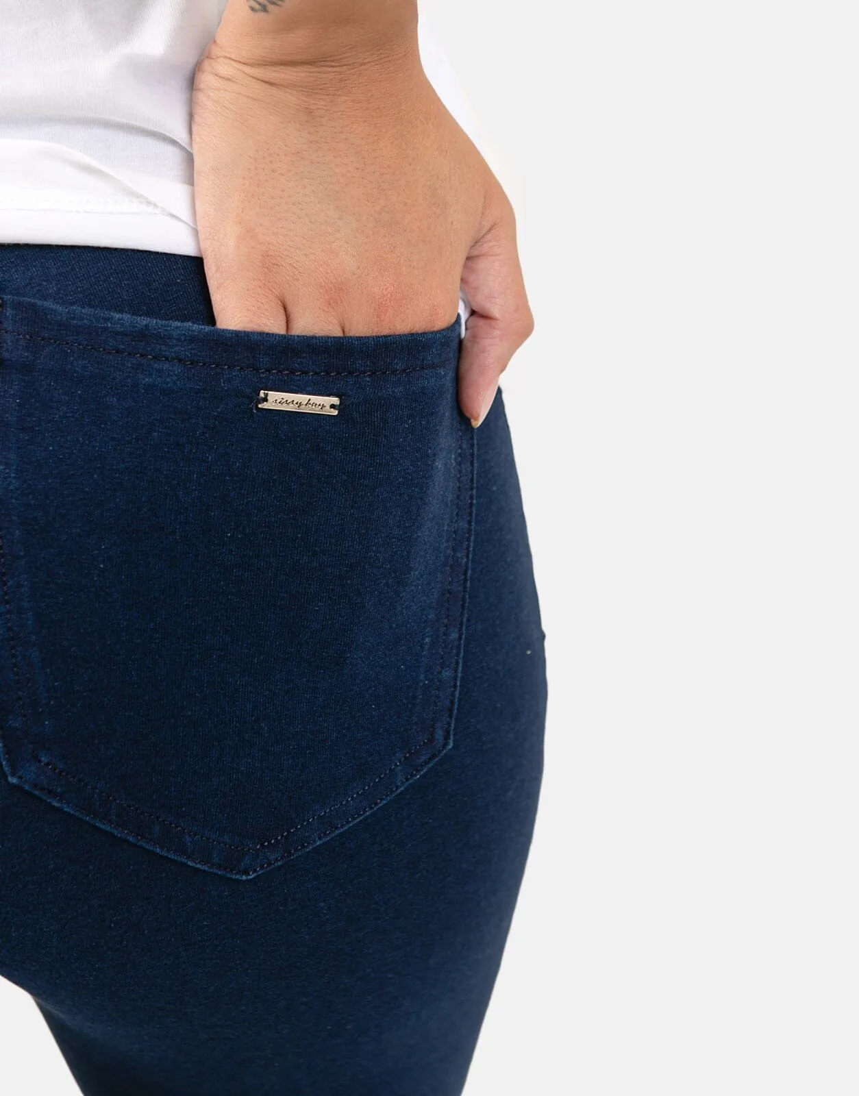 Sissy Boy High Waist Bootleg Zip Knit Denim Jeans Indigo