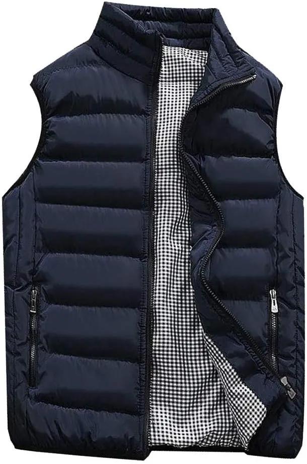 SSDXY Men's Padded Cotton Blend Autumn Winter Warm Vest Coat Tops Jacket Casual Loose Sleeveless Solid Slim Warm Outwear