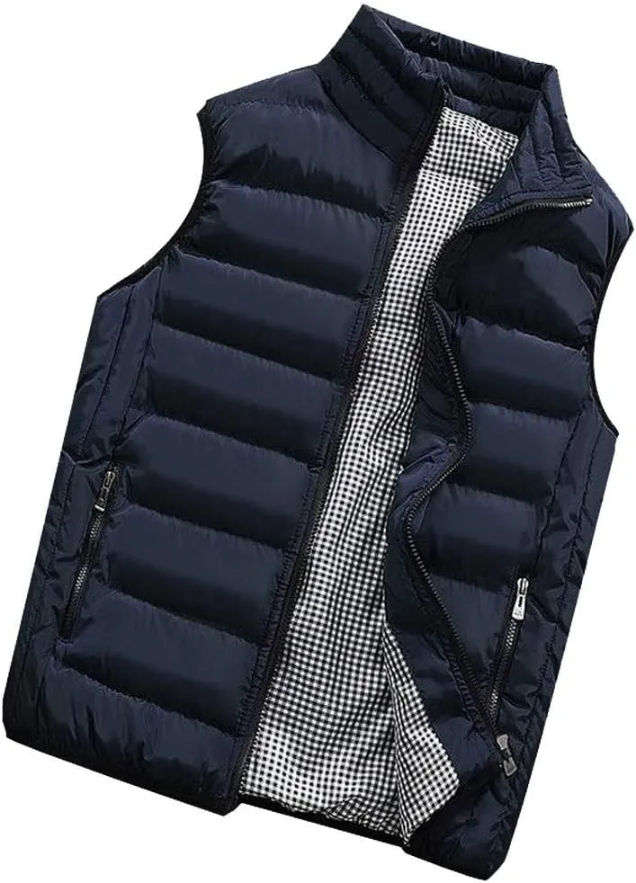 SSDXY Men's Padded Cotton Blend Autumn Winter Warm Vest Coat Tops Jacket Casual Loose Sleeveless Solid Slim Warm Outwear