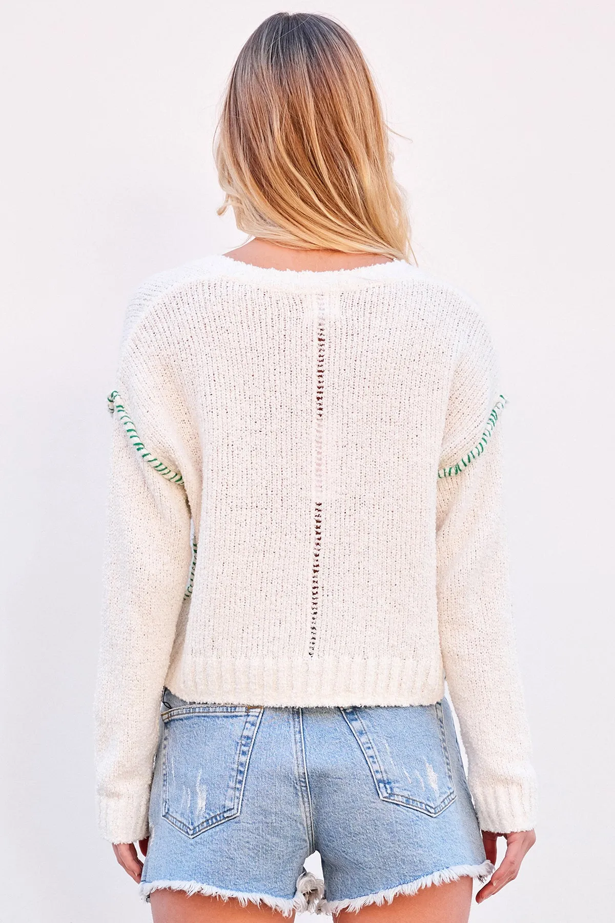 Sundry V-Neck Sweater in Cream