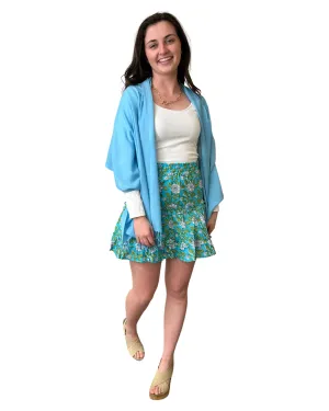 The Kara Block Print Elastic Waist Tiered Skirt in Turquoise