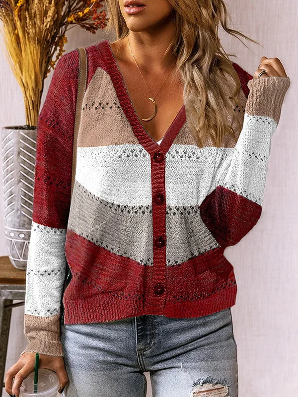 V-Neck Color Block Stripe Sweater