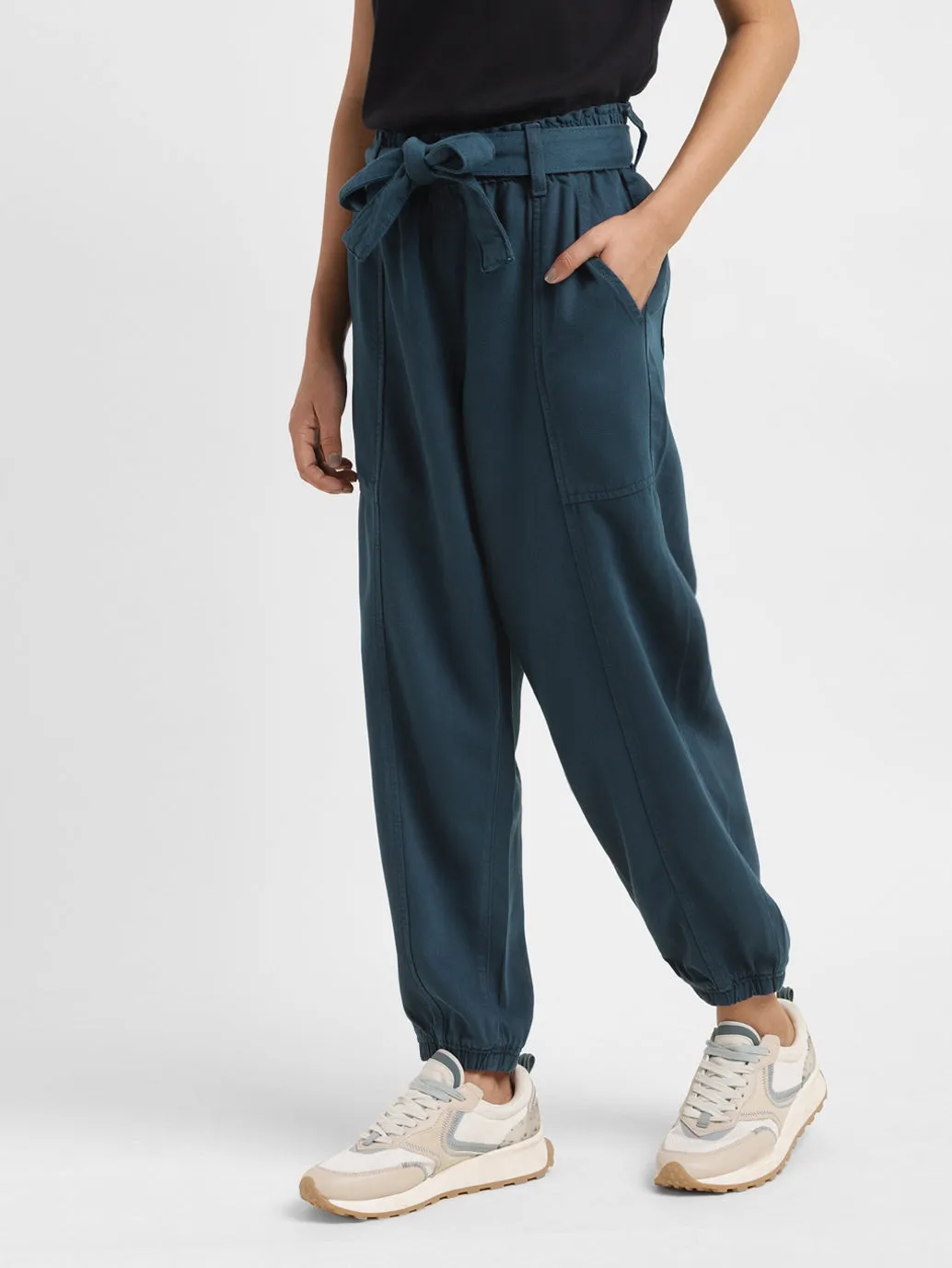 Women Mid Rise Teal Loose Tapered Fit Joggers