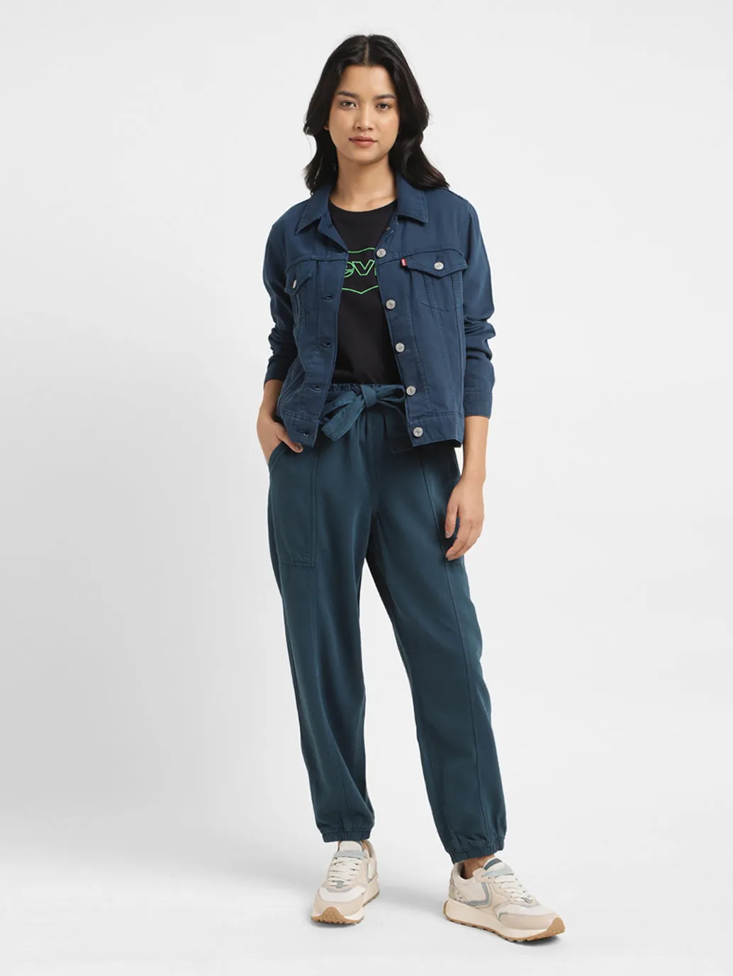 Women Mid Rise Teal Loose Tapered Fit Joggers
