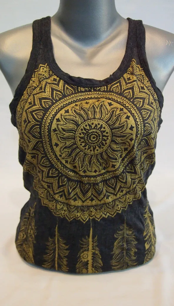 Womens Dreamcatcher Tank Top in Gold on Black