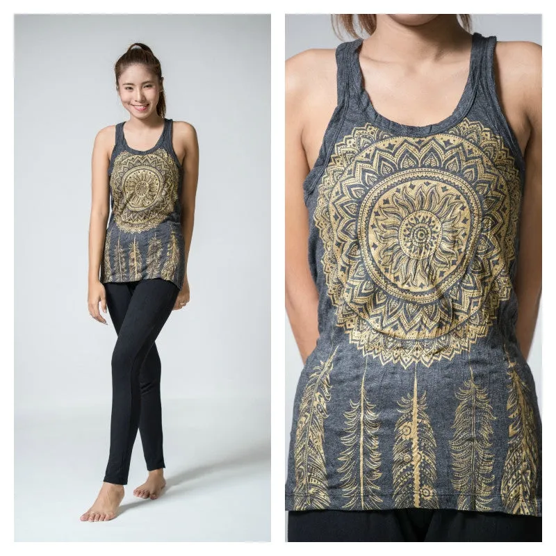 Womens Dreamcatcher Tank Top in Gold on Black