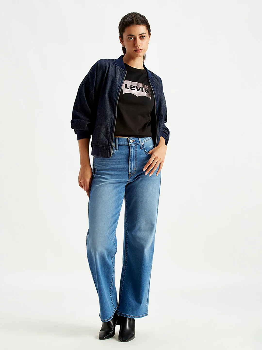 Women's High Rise Wide Leg Blue Jeans