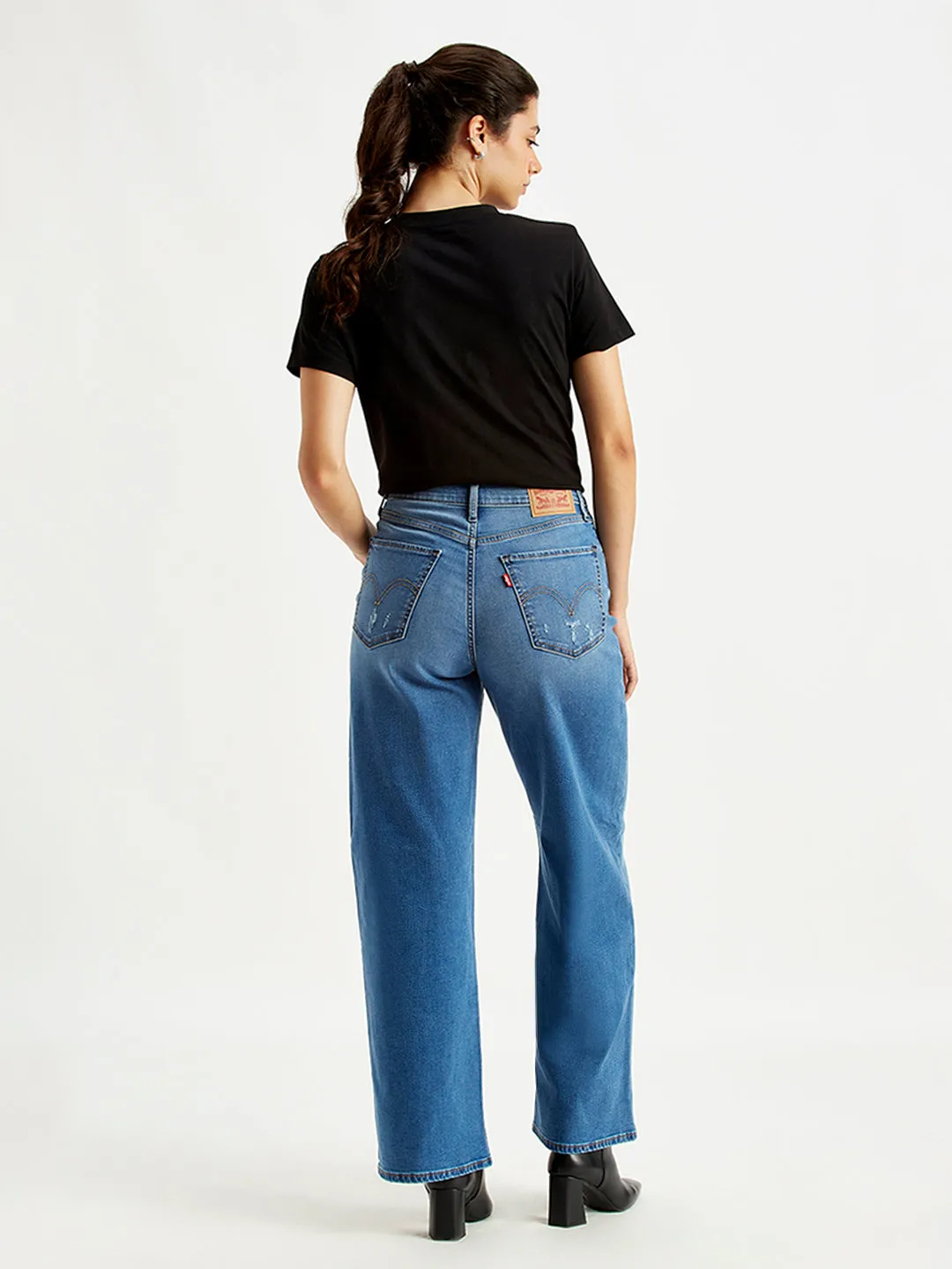 Women's High Rise Wide Leg Blue Jeans
