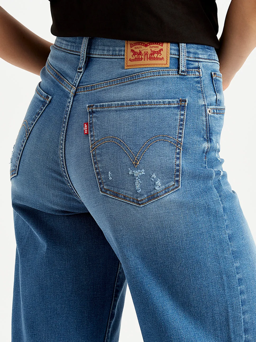 Women's High Rise Wide Leg Blue Jeans