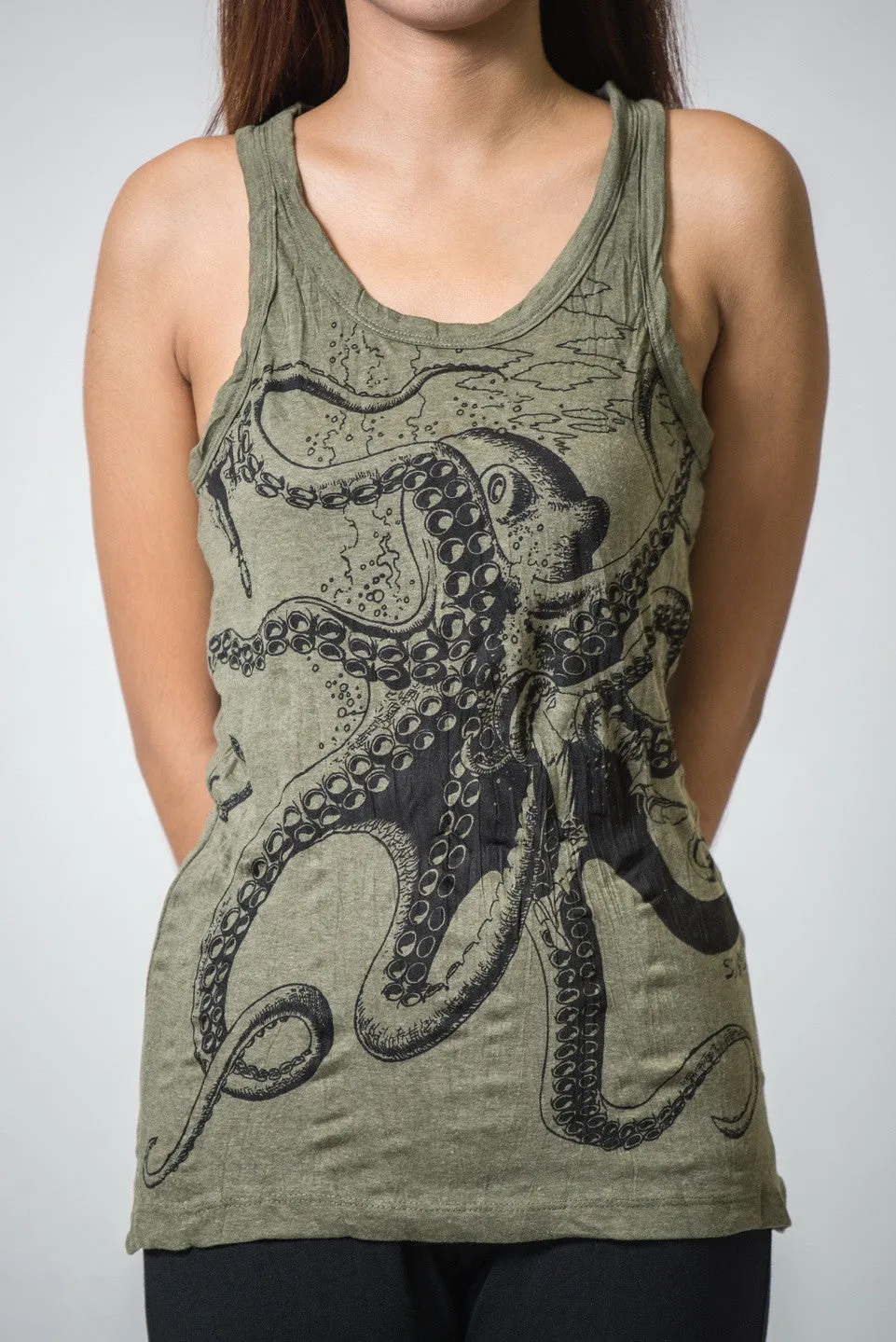 Womens Octopus Tank Top in Green