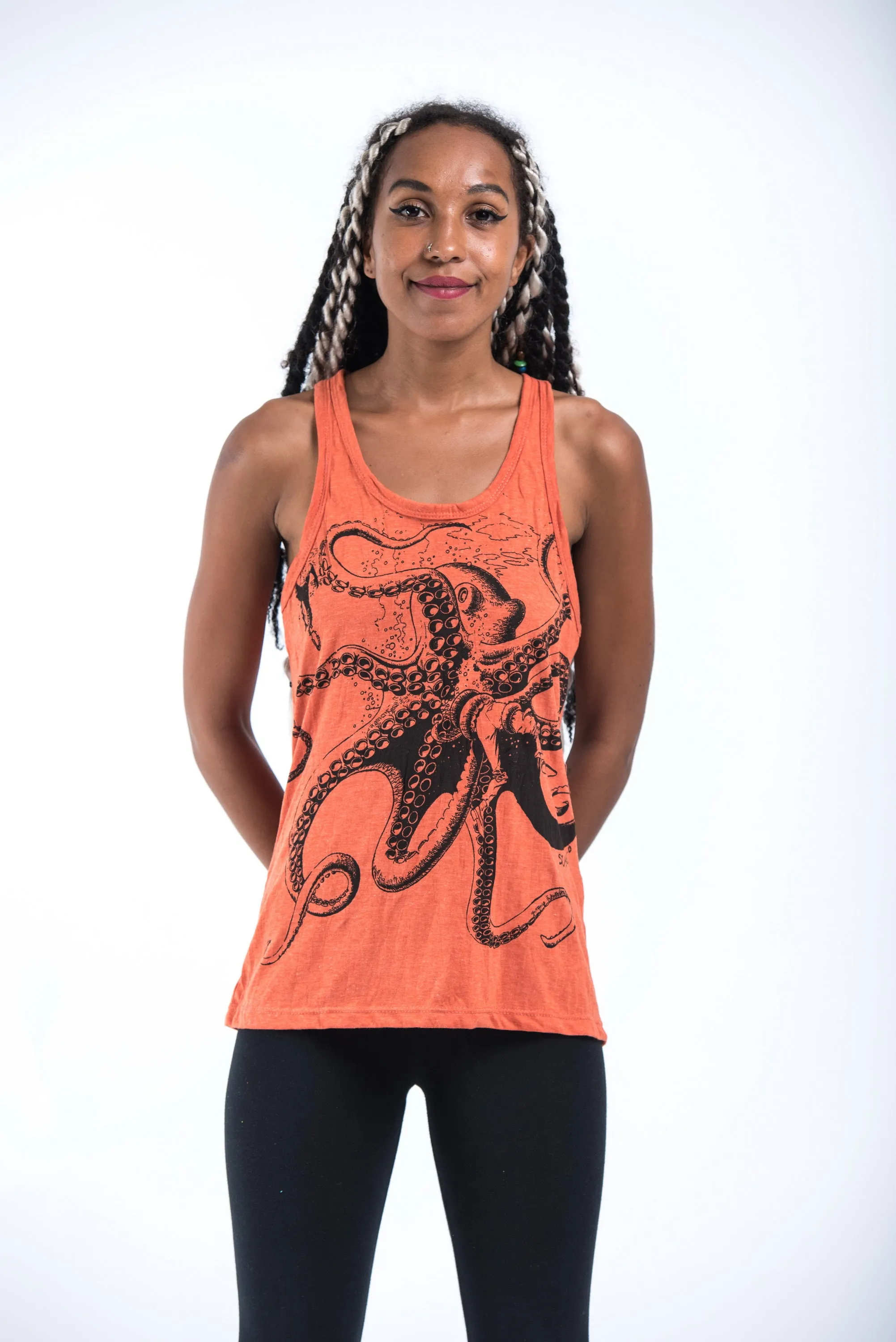Womens Octopus Tank Top in Orange