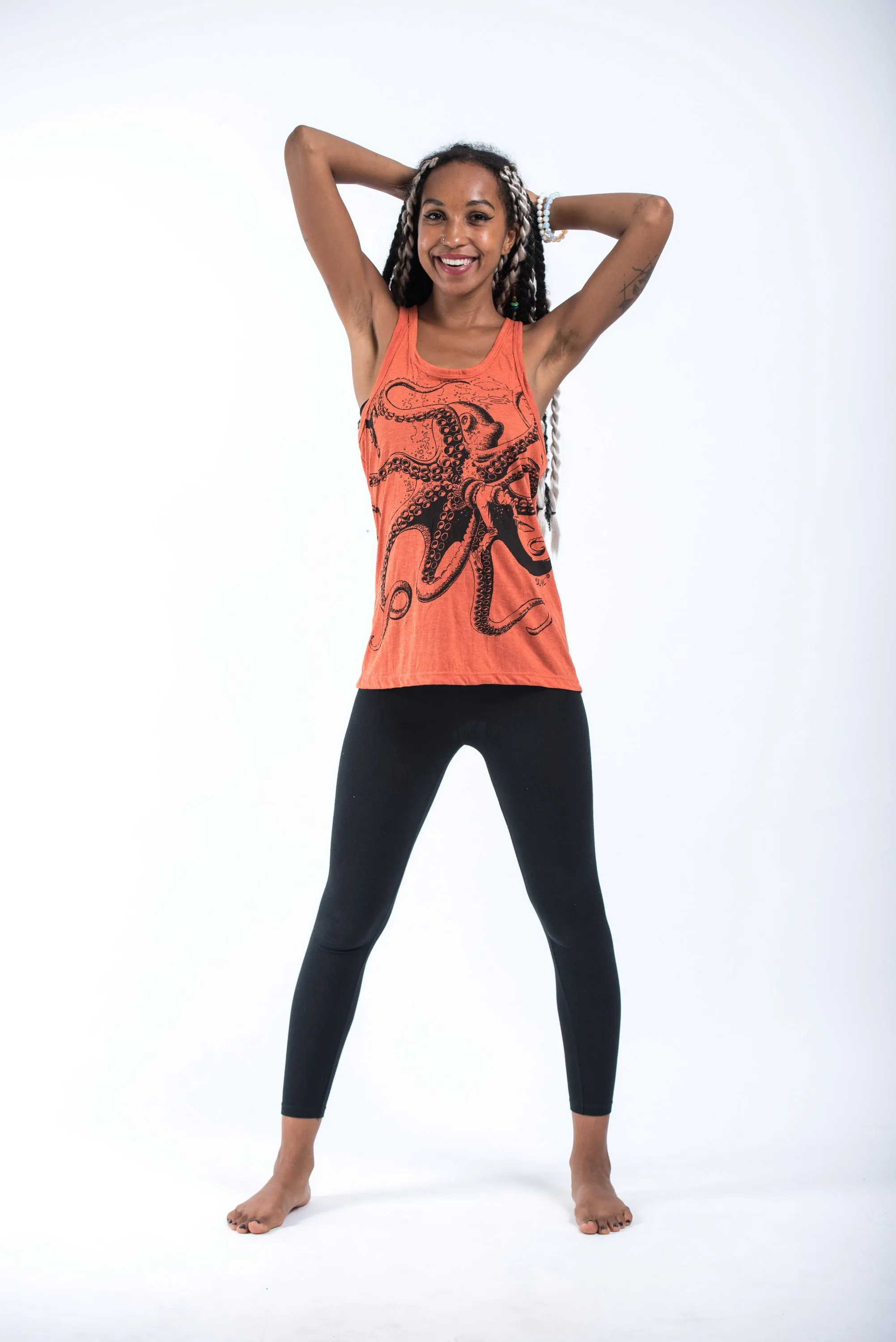 Womens Octopus Tank Top in Orange