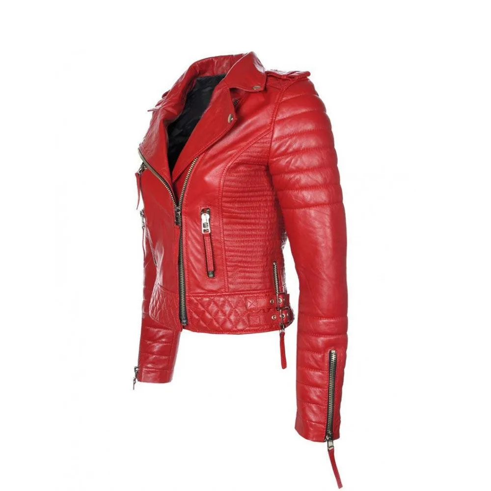 Women's RAF B3 Sheepskin Biker Red Leather Jacket