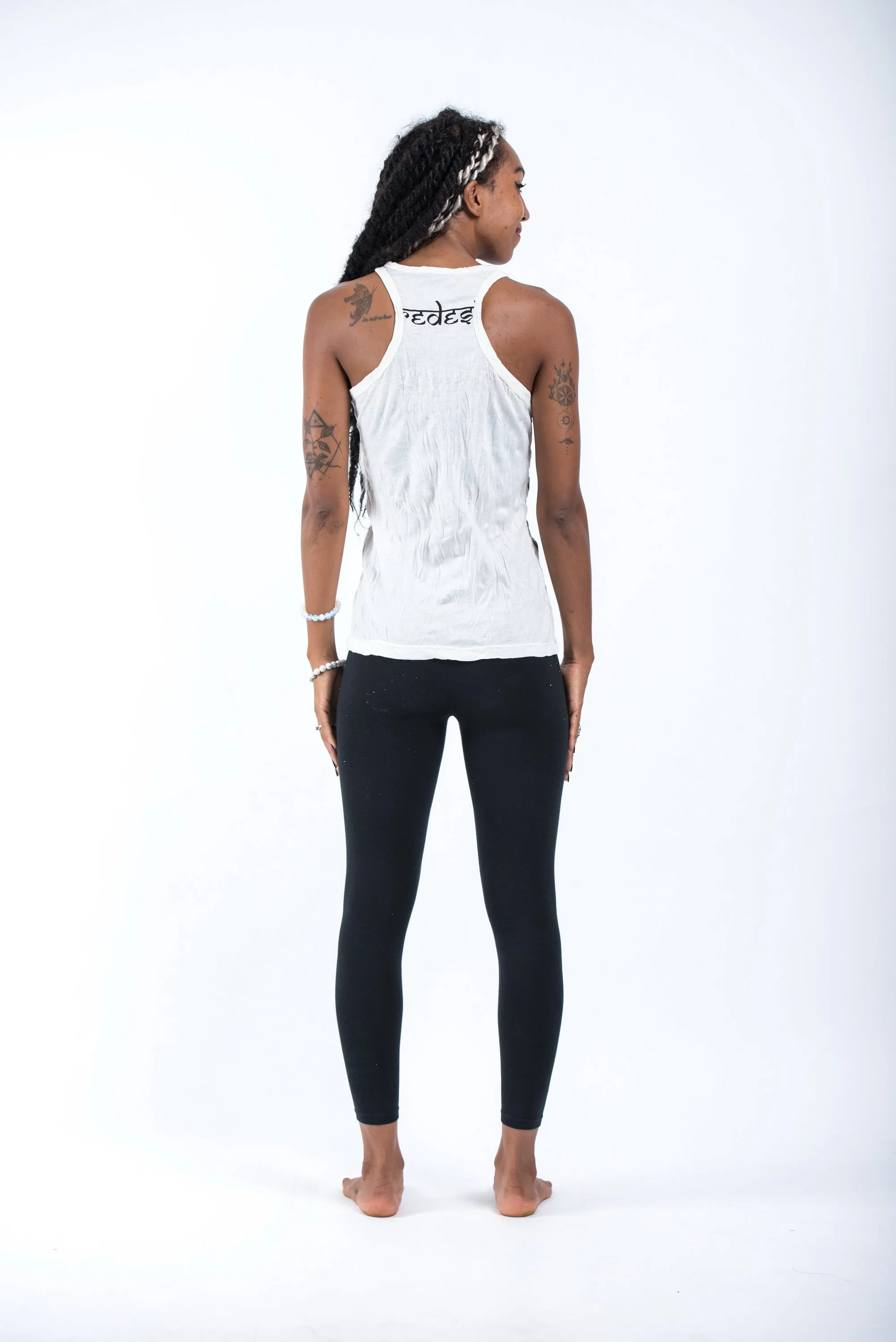 Womens Sanskrit Buddha Tank Top in White