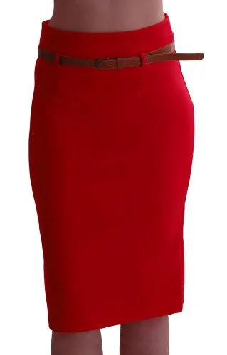 Work Belted Pencil Skirt